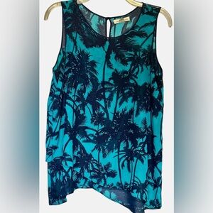 John Paul Richard Tropical Palm Tree Sleeveless flowy blouse size small